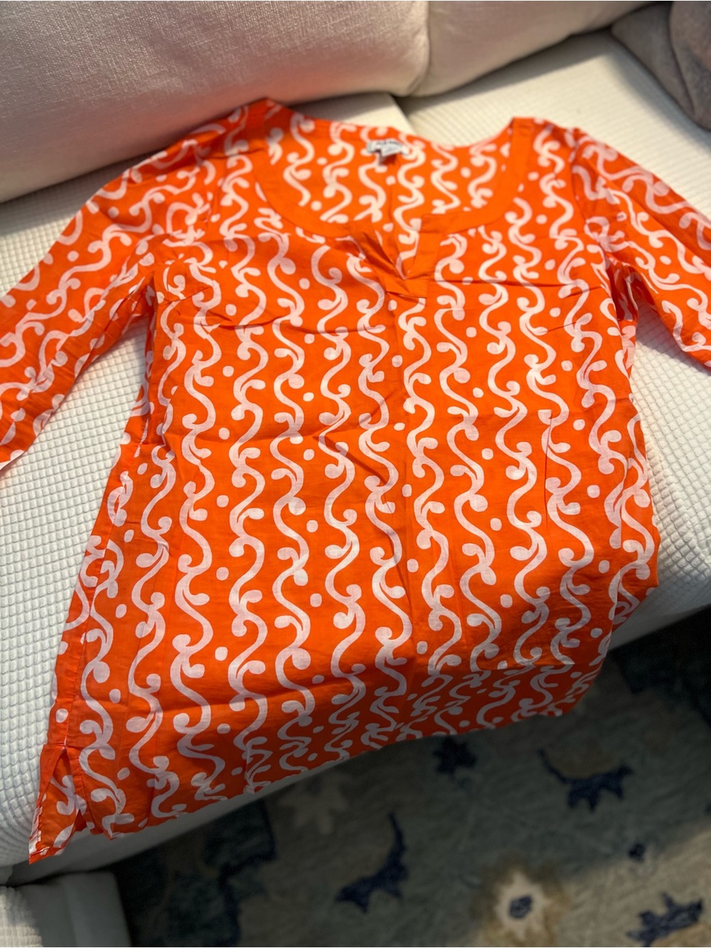 Old Navy Orange and White Patterned Tunic Top